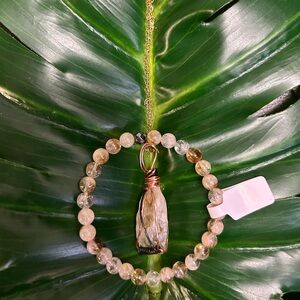 CITRINE wire wrapped crystal pendant necklace & bracelet SET